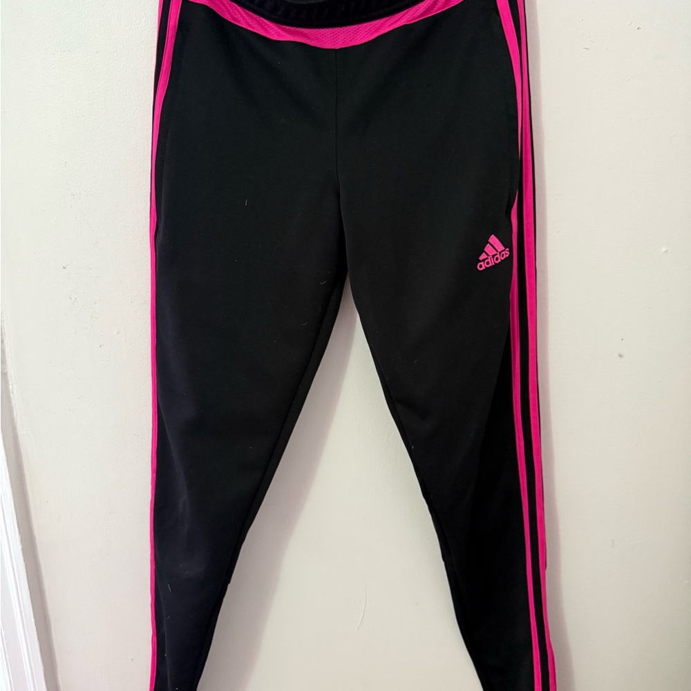 Adidas Black and Pink Joggers with Sleek Tapered Design